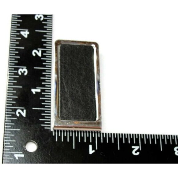 Money Clip Stainless Steel Black Leather Insert Credit Card Cash ID Holder - Picture 9 of 9